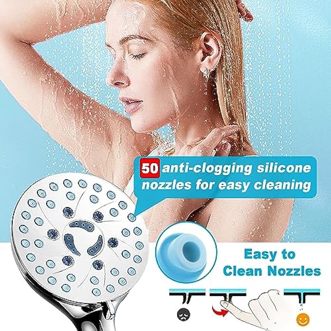 HOMARKET Handheld Shower Head High Pressure 7Spray Settings Anticlog Nozzles Builtin Power Wash to Clean Tub Tile Walls  Pets - Image 3