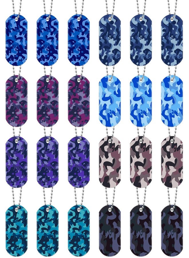 Saintrygo 48 Pcs Camouflage Dog Tags Military Acrylic Army Dog Tags Party Favors Camo Party Favors Include 24 Camo Necklaces with 24 Beaded Chains for Kids Men Women(Dark Colors) - Image 1