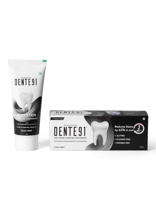 DENTE91 Dente91 Anti-Stain Charcoal Toothpaste for Stain Removal & Teeth Whitening, Protects against Dental Caries & Strengthens Enamel, Reduces 63% stains, Whitens teeth by 80% in just 3 days, 70g  - Image 1