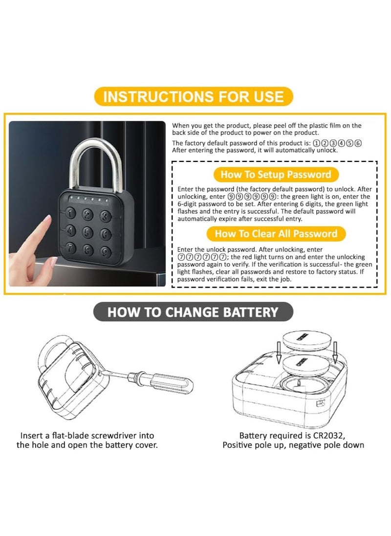 Rubik Electronic Padlock Digital Classic Lock, 6 Digit Combination Password Lock for Gate Door, Warehouse, Shop, Business, Tool Box, School, Gym, Bicycle, Cabinet  - Image 5