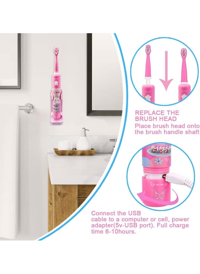 OJV 8620 Musical Electric Toothbrushes for Kids Children 3 Modes 2 Min Timer 6 Bristles Rechargeable Power Smart Sonic Music Play Song Toothbrush for Girls Age 314 with Wall Mounted Holder Pink - Image 5