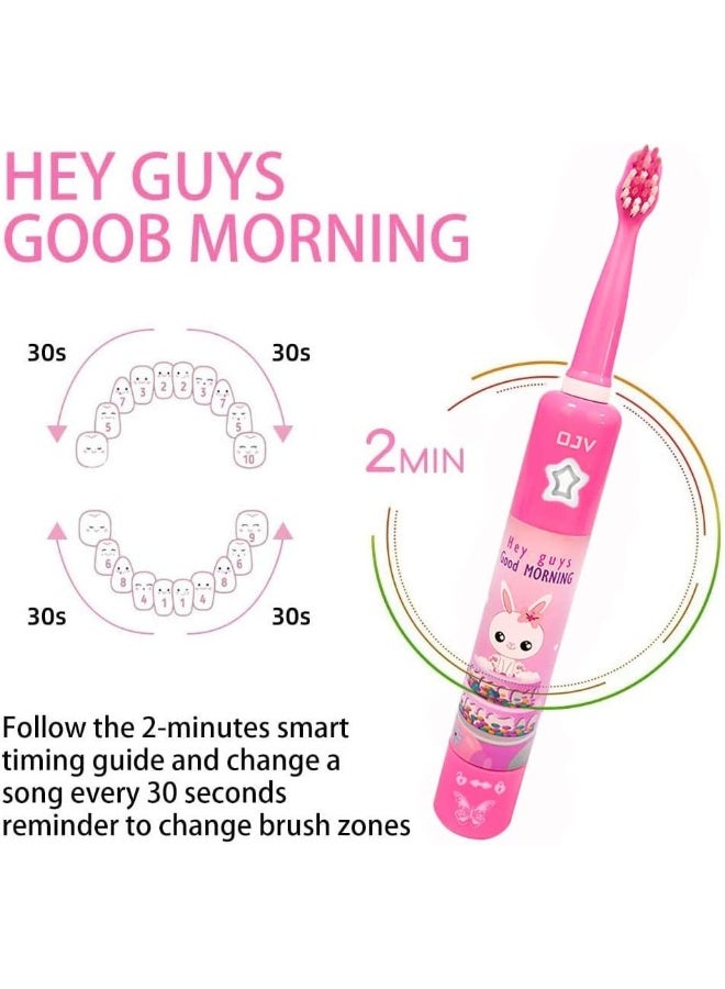 OJV 8620 Musical Electric Toothbrushes for Kids Children 3 Modes 2 Min Timer 6 Bristles Rechargeable Power Smart Sonic Music Play Song Toothbrush for Girls Age 314 with Wall Mounted Holder Pink - Image 2