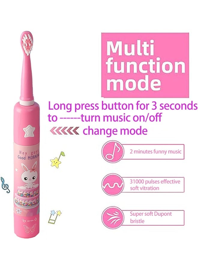 OJV 8620 Musical Electric Toothbrushes for Kids Children 3 Modes 2 Min Timer 6 Bristles Rechargeable Power Smart Sonic Music Play Song Toothbrush for Girls Age 314 with Wall Mounted Holder Pink - Image 3