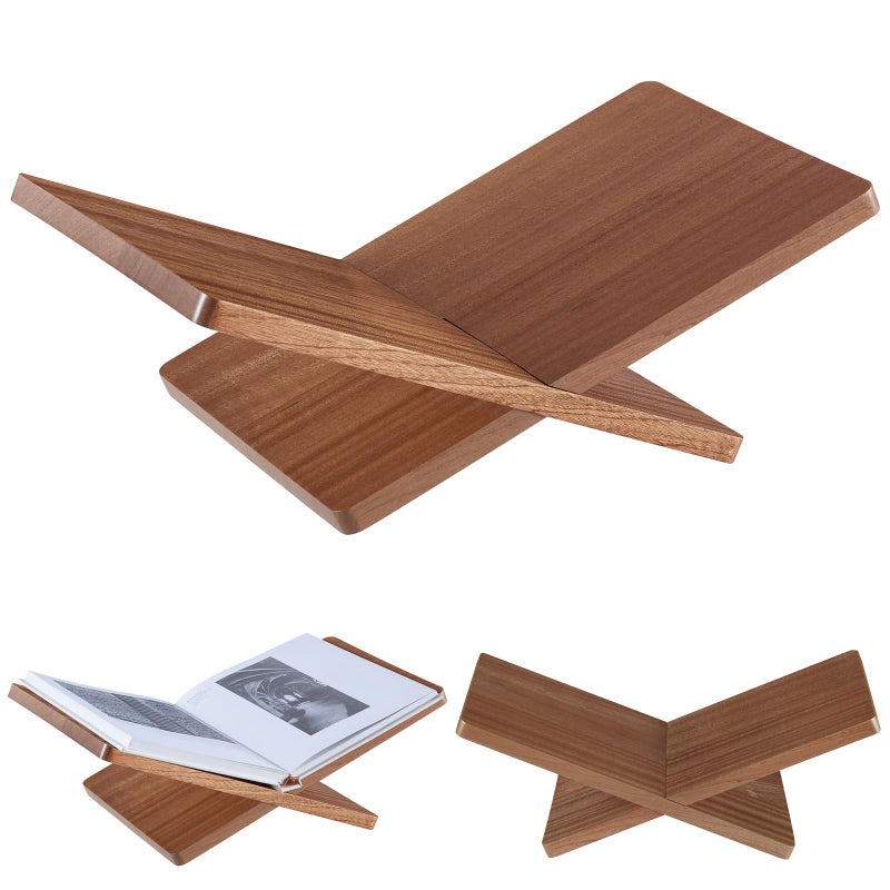DECORANY Solid Wooden Book Stand for Desktop Display & Reading â€“15.7" x 9.4" x 5.7â€ Extra Large Wood Open Book Holder for Cookbook, Bible, Recipe, Textbook, Magazine (African Sapele) - Image 1