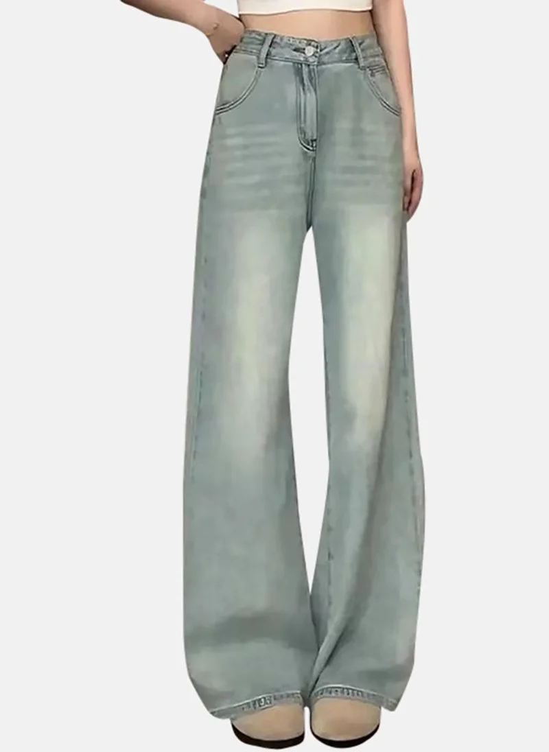 يونيكي Blue Solid Mid Rise Straight Fit Bootcut & Flared Jeans