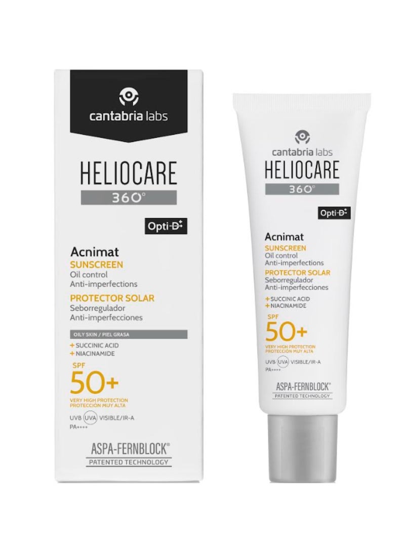 Heliocare 360º Acnimat Sunscreen Face Oil Control Anti-Imperfections SPF50+ 50ml - Image 2