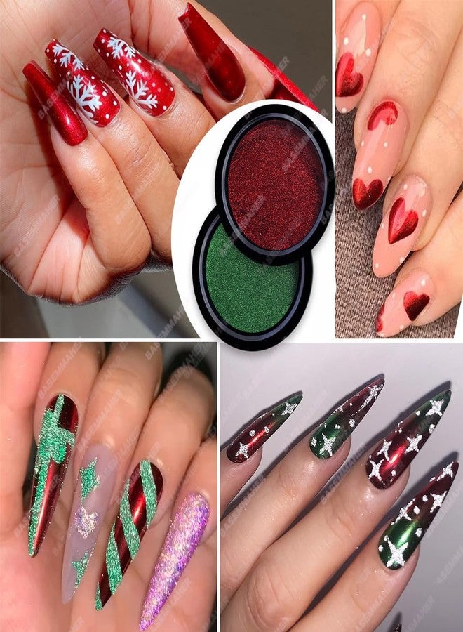 BASEMMAHER 2 Colors Red Green Chrome Nail Powder Metallic Mirror Effect for Nails Art Design Holographic Glitter Pigment Dust for DIY Manicure Decorations - Image 5