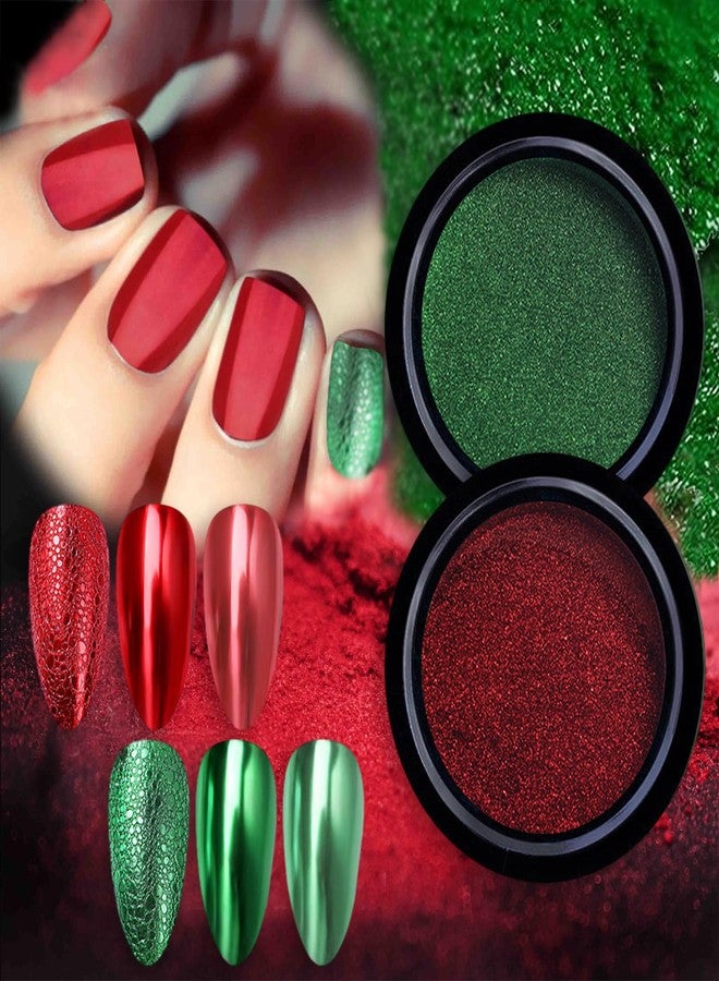 BASEMMAHER 2 Colors Red Green Chrome Nail Powder Metallic Mirror Effect for Nails Art Design Holographic Glitter Pigment Dust for DIY Manicure Decorations - Image 1