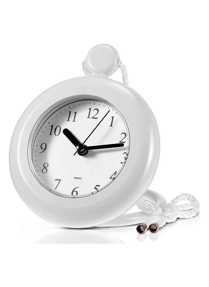 SYOSI - Bathroom Hanging Clock White Shower Wall Clock Water Resistant Clock Rope Hanging Waterproof Clock Small Digital Clock Bathroom with Easy Reading Clock Face for Bathroom Pool Supplies - Image 1