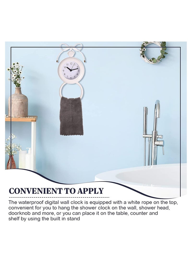 SYOSI - Bathroom Hanging Clock White Shower Wall Clock Water Resistant Clock Rope Hanging Waterproof Clock Small Digital Clock Bathroom with Easy Reading Clock Face for Bathroom Pool Supplies - Image 1