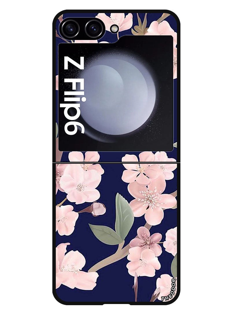 Theodor Protective Case Anti Scratch Shock Proof Bumper Cover For Samsung Galaxy Z Flip 6 Pink Flowers In Blue Background - Image 1