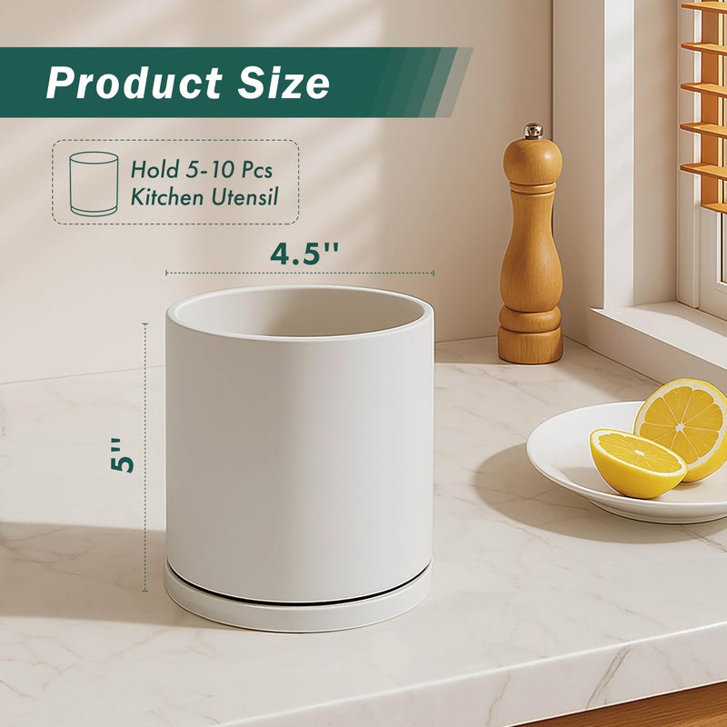 D'vine Dev 360Â° Rotating Utensil Holder â€“ 5" Kitchen Utensil Crock for Countertop, Modern Cooking Tool Organizer for Kitchen Storage & DÃ©cor, Oatmeal, 72-X-D-1 - Image 2