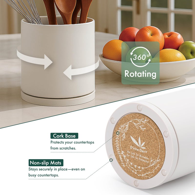 D'vine Dev 360Â° Rotating Utensil Holder â€“ 5" Kitchen Utensil Crock for Countertop, Modern Cooking Tool Organizer for Kitchen Storage & DÃ©cor, Oatmeal, 72-X-D-1 - Image 4