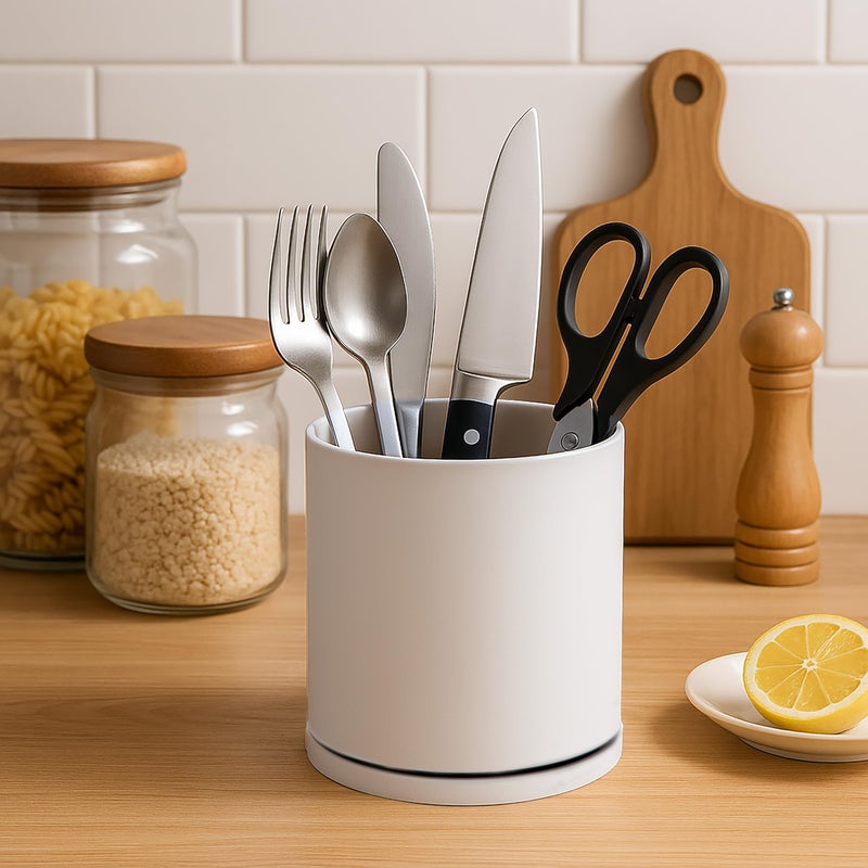 D'vine Dev 360Â° Rotating Utensil Holder â€“ 5" Kitchen Utensil Crock for Countertop, Modern Cooking Tool Organizer for Kitchen Storage & DÃ©cor, Oatmeal, 72-X-D-1 - Image 5