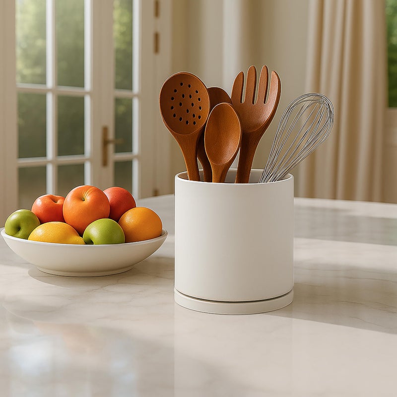 D'vine Dev 360Â° Rotating Utensil Holder â€“ 5" Kitchen Utensil Crock for Countertop, Modern Cooking Tool Organizer for Kitchen Storage & DÃ©cor, Oatmeal, 72-X-D-1 - Image 3