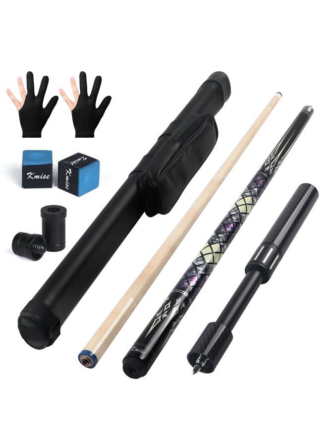 Kmise 58'' 19~21OZ Pool Cue with Telescopic Fiber Extension Cue, Canadian Maple Handmade Professional Billiard Pool Cue Set with Leather Pool Cue Case, Pool Chalk and Gloves. (19OZ, Purple) - Image 1