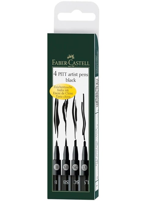 Fcg 167139 India Ink Pitt Artist Pen In Wallet 4 Pieces Black