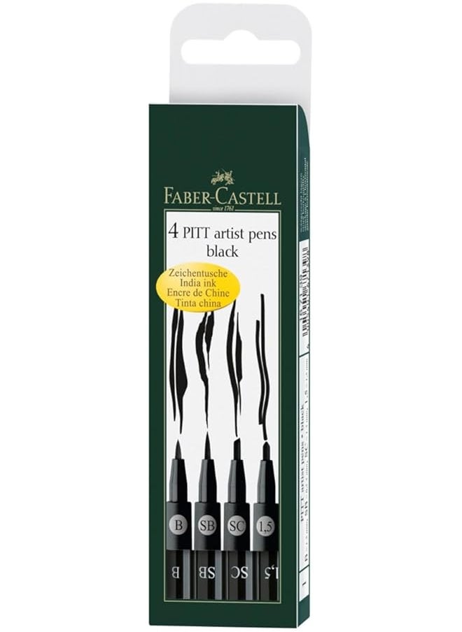 FABER-CASTELL - Fcg 167139 India Ink Pitt Artist Pen In Wallet 4 Pieces Black - Image 1