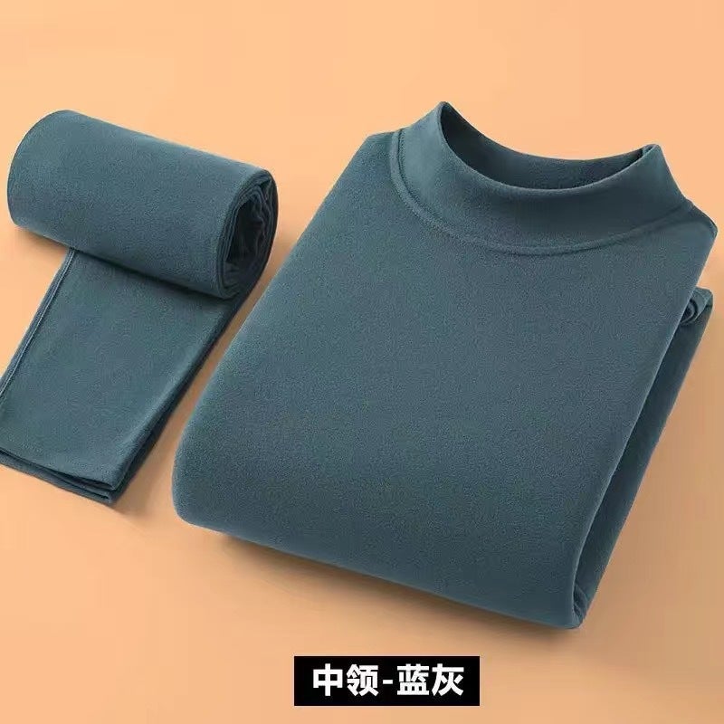 بدلة حرارية للرجال لفصل الخريف والشتاء مصنوعة من الفيلفيت المزدوج الجوانب ذات الياقة شبه العالية ملابس خريفية للشباب والبالغين، سروال، قميص أساسي - Image 3