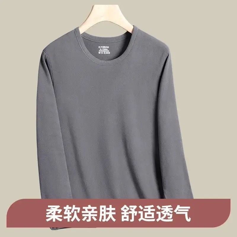 بدلة حرارية للرجال لفصل الخريف والشتاء مصنوعة من الفيلفيت المزدوج الجوانب ذات الياقة شبه العالية ملابس خريفية للشباب والبالغين، سروال، قميص أساسي - Image 1