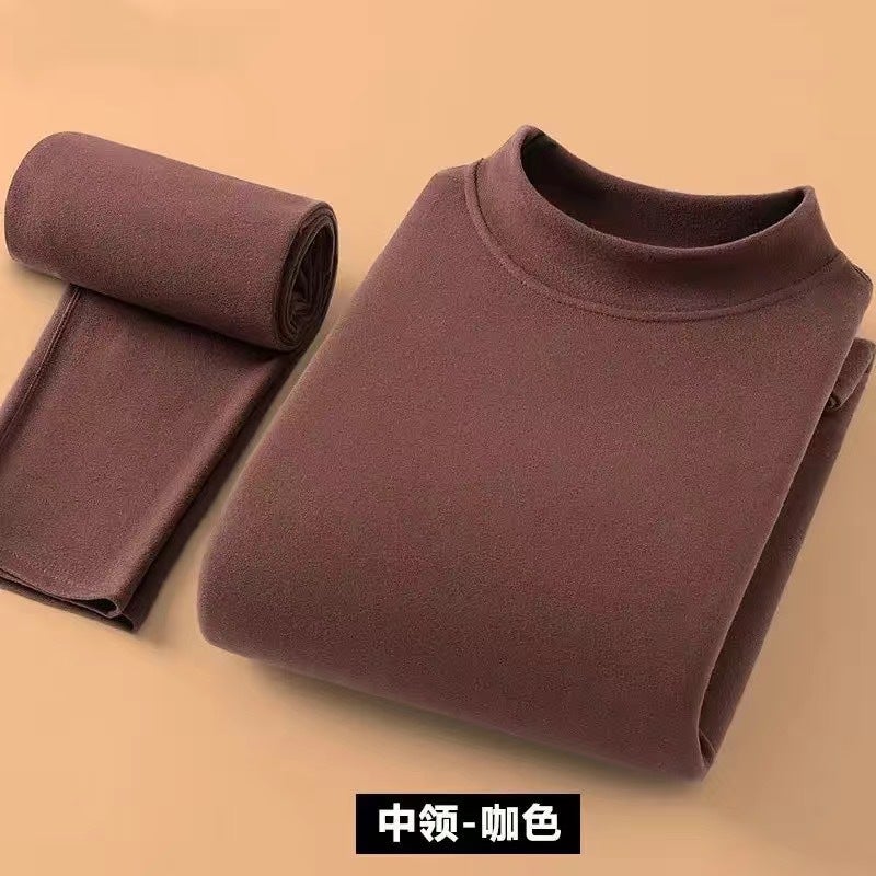 بدلة حرارية للرجال لفصل الخريف والشتاء مصنوعة من الفيلفيت المزدوج الجوانب ذات الياقة شبه العالية ملابس خريفية للشباب والبالغين، سروال، قميص أساسي - Image 4