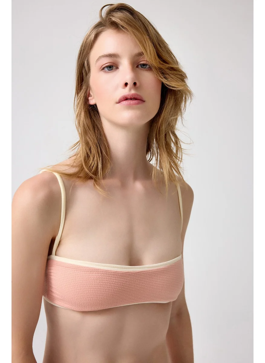 Los Ojos x Melodi Powder-Cream Textured Bikini Top Bandeau Top