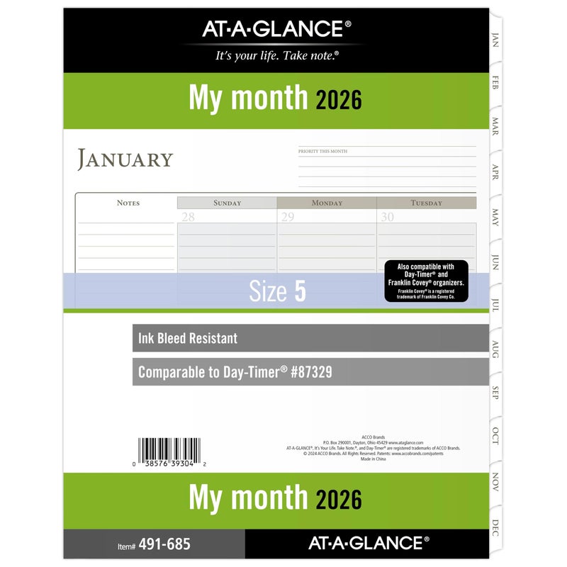 AT-A-GLANCE 2026 Planner Refill, Monthly, 8-1/2" x 11", Folio Size 5, Loose-Leaf (491-685-26) - Image 1