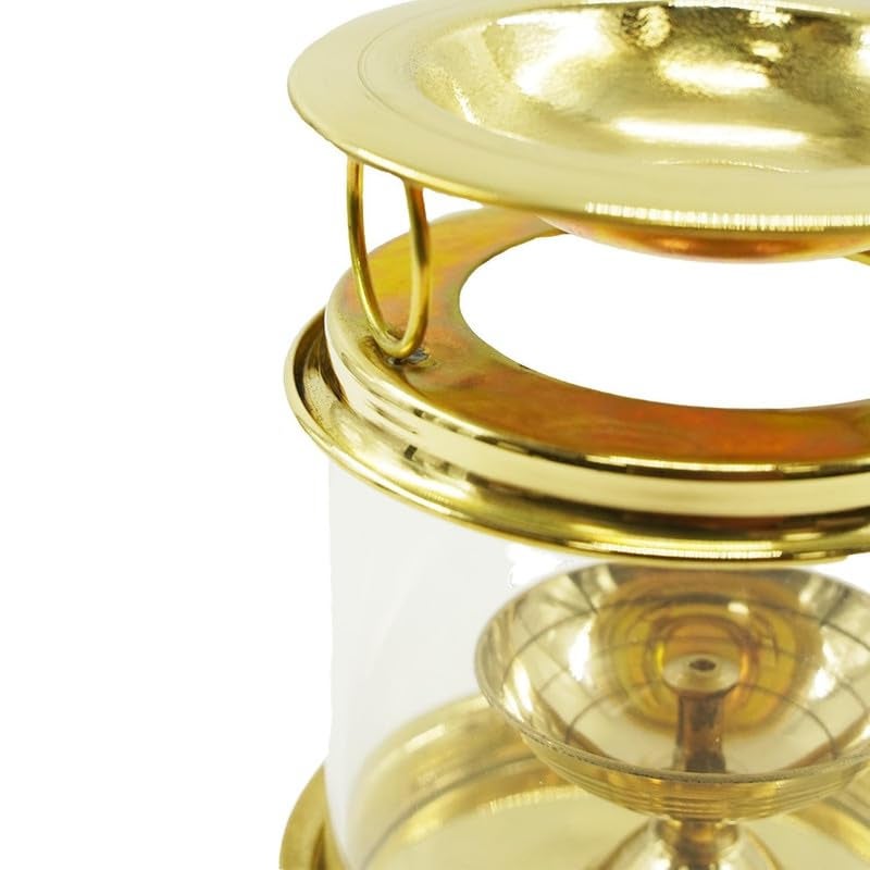 XOMARK Brass Akhand Diya for Puja with Borosilicate Glass CoverDiya with Glass Cover Big Size Akhand Diya for Puja Big Size Brass - Image 3