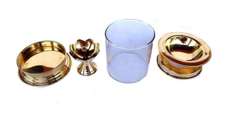 XOMARK Brass Akhand Diya for Puja with Borosilicate Glass CoverDiya with Glass Cover Big Size Akhand Diya for Puja Big Size Brass - Image 2