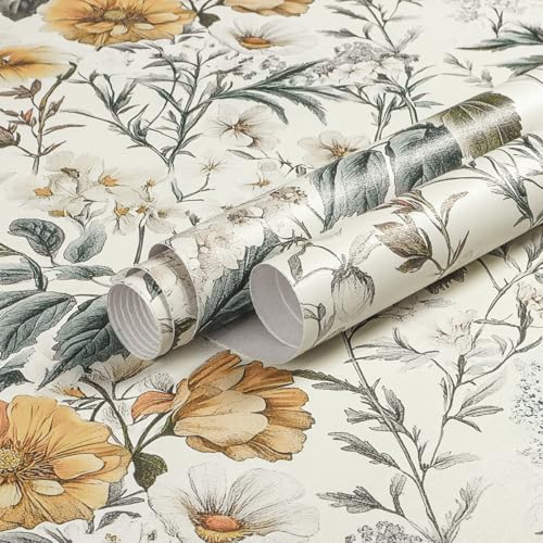Livebor Vintage Floral Peel and Stick Wallpaper Floral Contact Paper 16.9"x118.1" Boho Neutral Wallpaper Peel and Stick Self Adhesive Wall Paper for Cabinets Bathroom Covering Wall Decorative Vinyl - Image 5