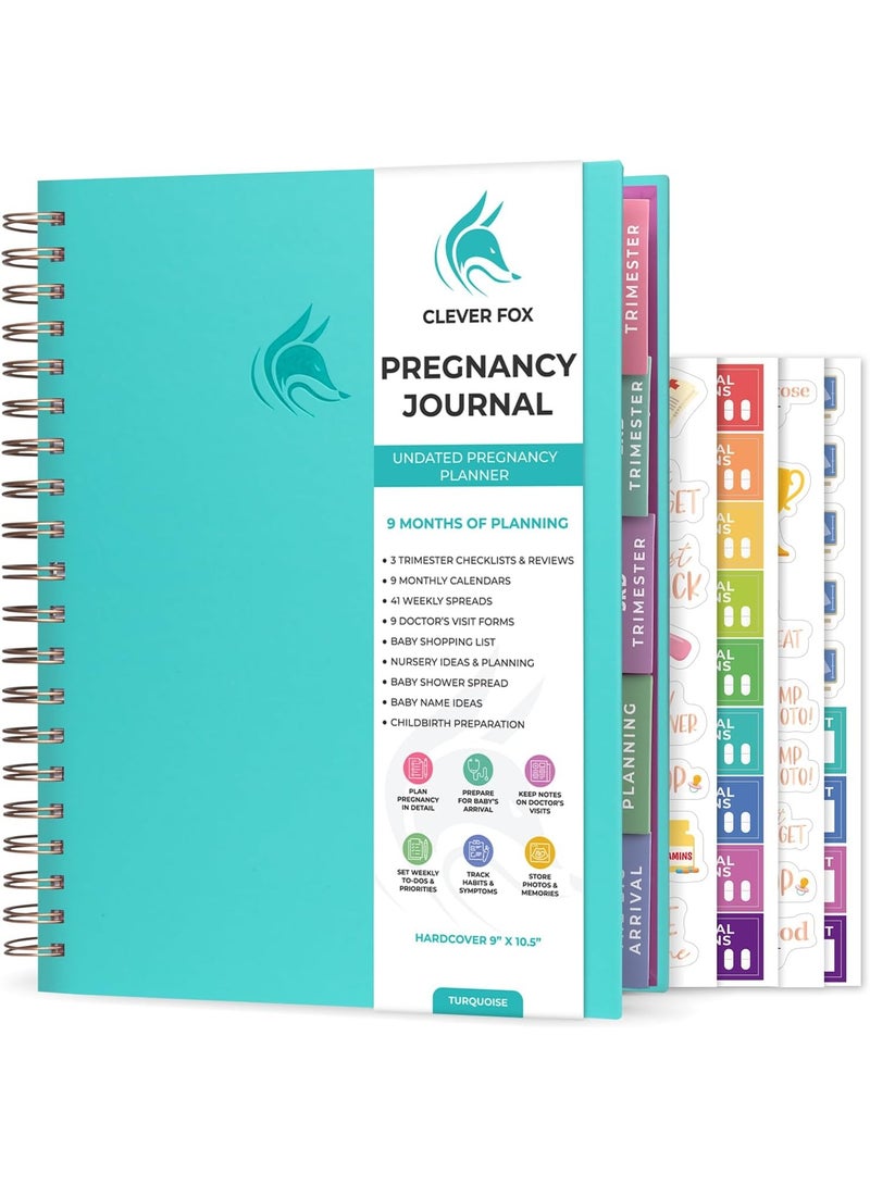 Clever Fox Clever Fox Pregnancy Journal & Memory Book - Pregnancy Planner & Notebook for Expecting Moms – Baby Keepsake, First Time Moms Gift (Turquoise, 9" x 10.5") - Image 1