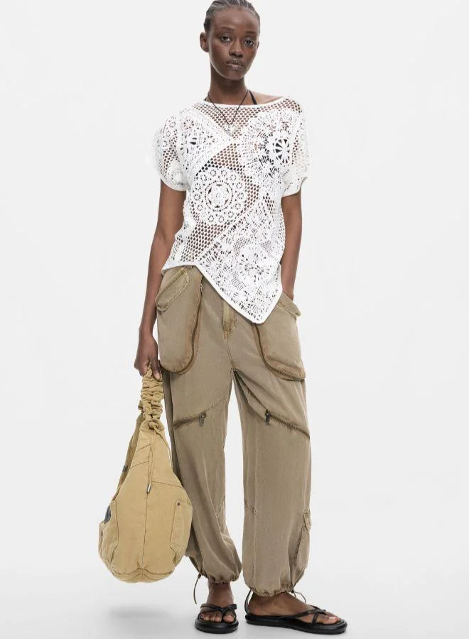 DESIGUAL Asymmetric crochet t-shirt
