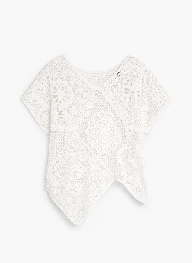 Desigual White Asymmetric crochet t-shirt for Women | Best Price UAE