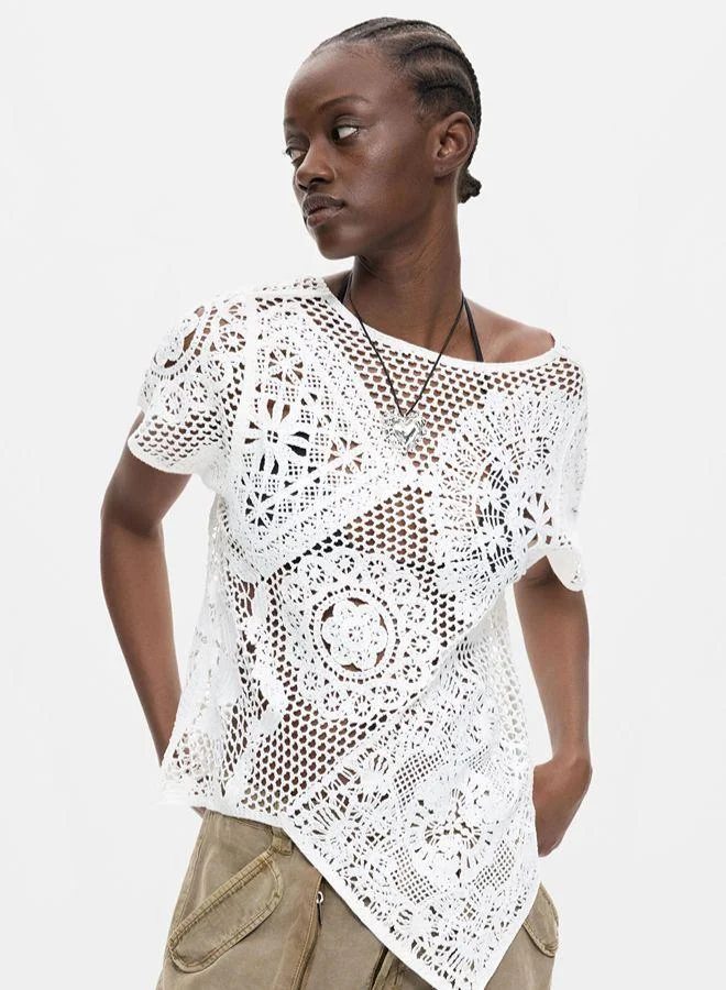 Asymmetric crochet t-shirt