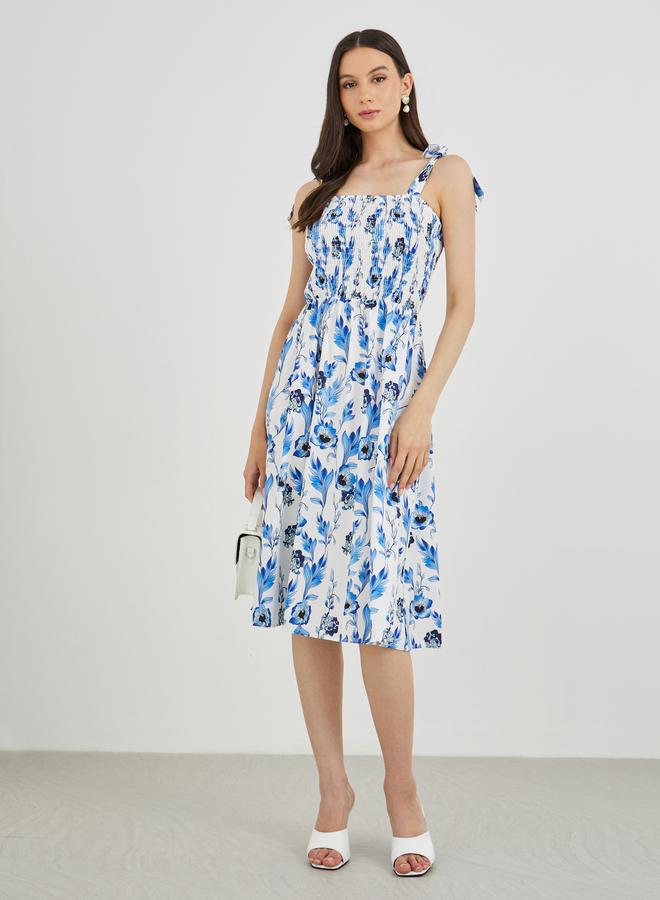 Take Two Floral Print A-Line Smocking Detail Maxi Dress - Image 2