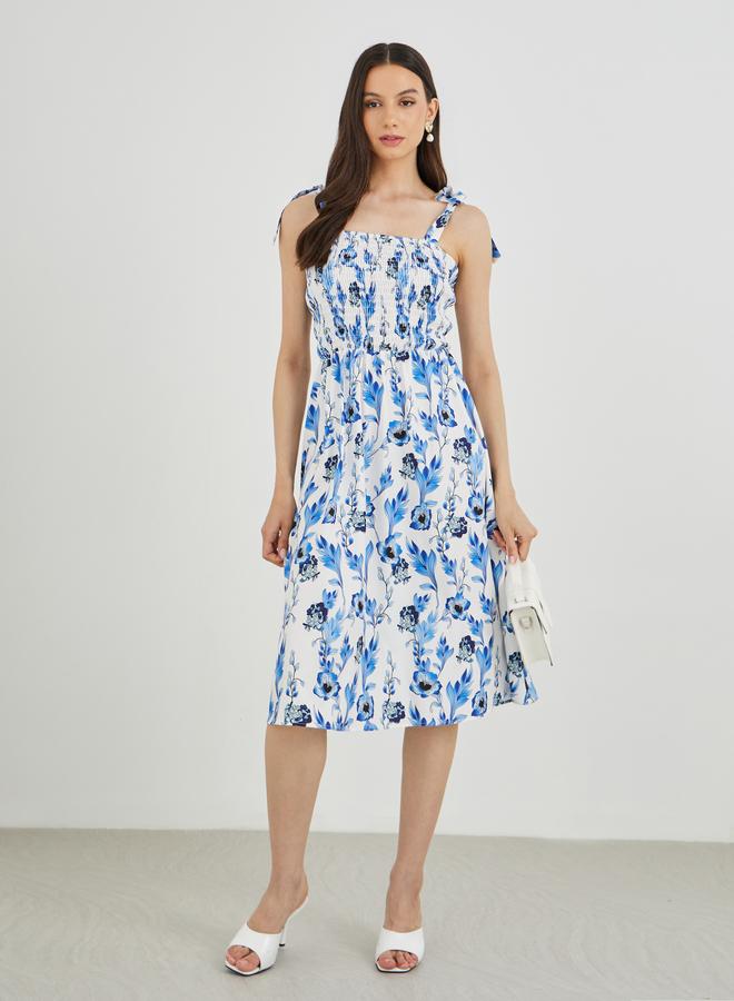 Take Two Floral Print A-Line Smocking Detail Maxi Dress - Image 3