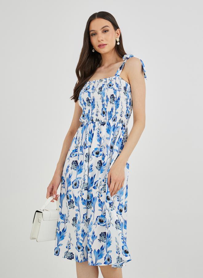 Take Two Floral Print A-Line Smocking Detail Maxi Dress - Image 1