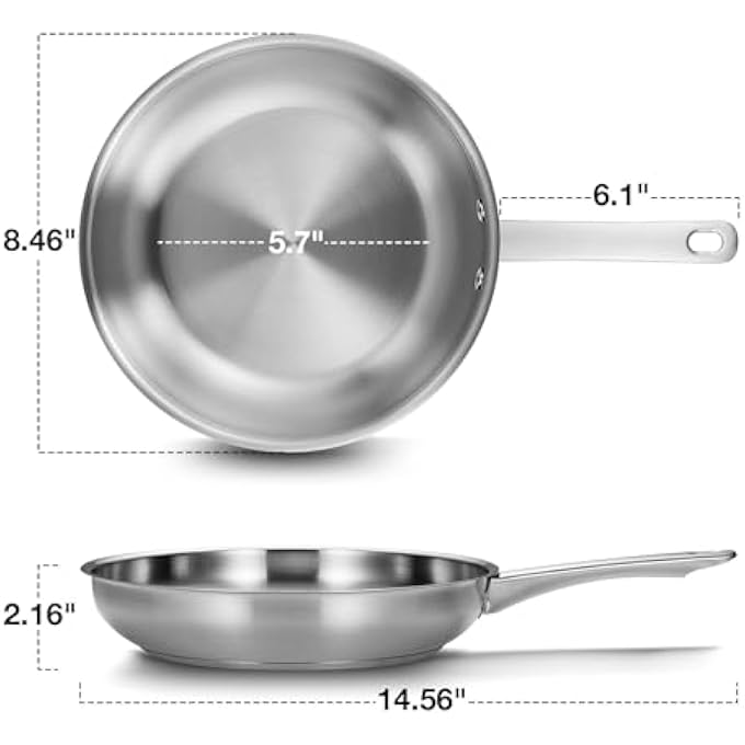KOCH SYSTEME CS 20 Cm Stainless Steel Frying Pan Small Silver Skillet 188 Stainless Steel Riveted Handle Induction Compatible Dishwasher  Oven Safe - Image 2