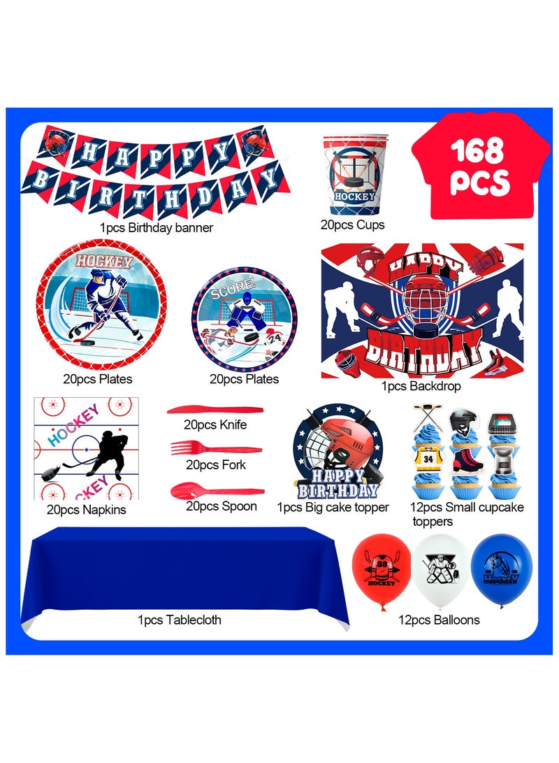 FRUITFUL PARTY Hockey Birthday Decorations, 168 Pcs Hockey Party Decorations & Hockey Tableware Set - Hockey Party Balloons Banner Backdrop & Hockey Plates Napkins Tablecloth etc Ice Hockey Birthday Party Supplies - Image 2