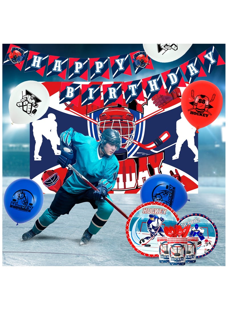 FRUITFUL PARTY Hockey Birthday Decorations, 168 Pcs Hockey Party Decorations & Hockey Tableware Set - Hockey Party Balloons Banner Backdrop & Hockey Plates Napkins Tablecloth etc Ice Hockey Birthday Party Supplies - Image 3