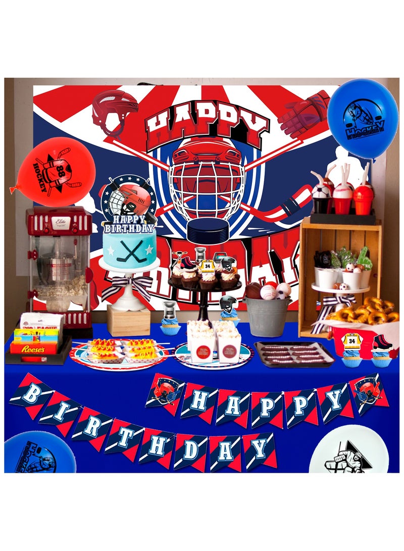 FRUITFUL PARTY Hockey Birthday Decorations, 168 Pcs Hockey Party Decorations & Hockey Tableware Set - Hockey Party Balloons Banner Backdrop & Hockey Plates Napkins Tablecloth etc Ice Hockey Birthday Party Supplies - Image 5
