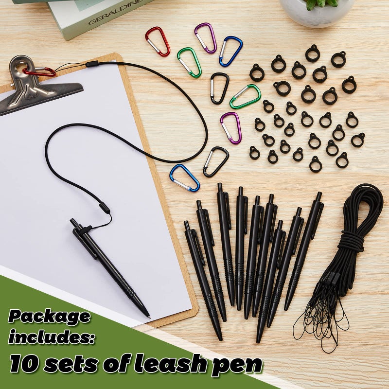 Lewtemi 10 Sets 24 Inch Pen Leash Pen Silicone Lanyard Holder for Clipboard Notebook Office Supplies (Black) - Image 3