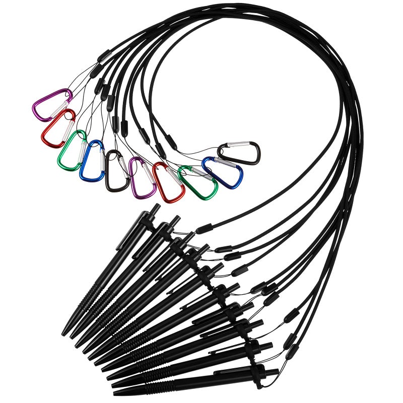 Lewtemi 10 Sets 24 Inch Pen Leash Pen Silicone Lanyard Holder for Clipboard Notebook Office Supplies (Black) - Image 1