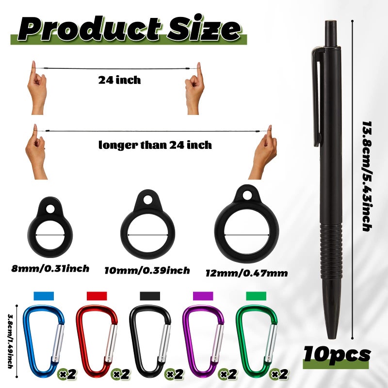 Lewtemi 10 Sets 24 Inch Pen Leash Pen Silicone Lanyard Holder for Clipboard Notebook Office Supplies (Black) - Image 2
