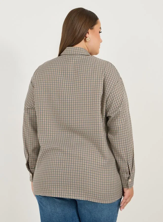 Styli Plus Size Checked Oversized Shirt