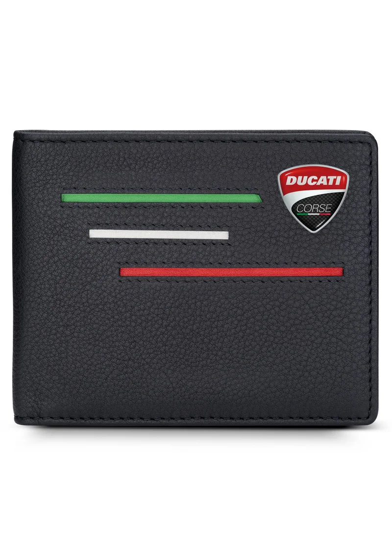 دوكاتي كورس Ducati Corse DTLGW2200201 Elegante Genuine Leather Wallet, Black, M, Casual