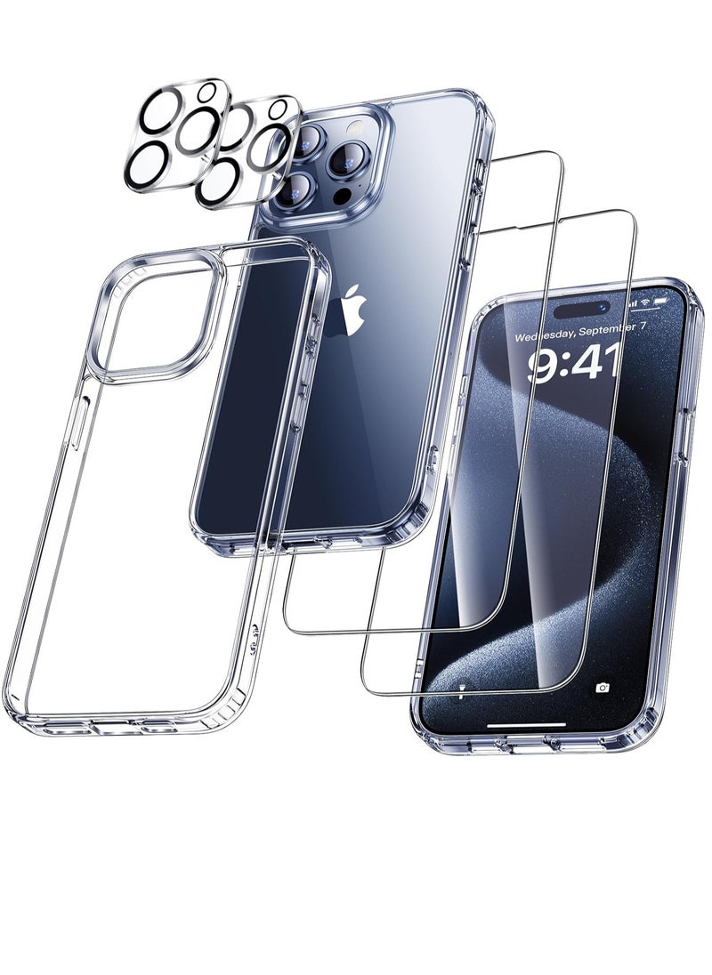 YoYoTech [ 9-in-1 ]for iPhone 15 Pro Case Clear Shockproof,[Strong Protection ][No Yellowing] 2 Pcs Lens Protector+2 Pcs Screen Protector,Cleaning Kit,1Stand,1 Ring All-Round Protection Kit  - Image 1