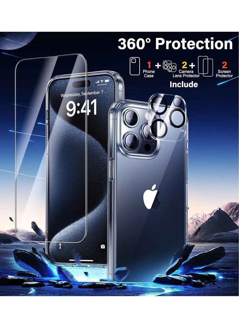 YoYoTech [ 9-in-1 ]for iPhone 15 Pro Case Clear Shockproof,[Strong Protection ][No Yellowing] 2 Pcs Lens Protector+2 Pcs Screen Protector,Cleaning Kit,1Stand,1 Ring All-Round Protection Kit  - Image 2