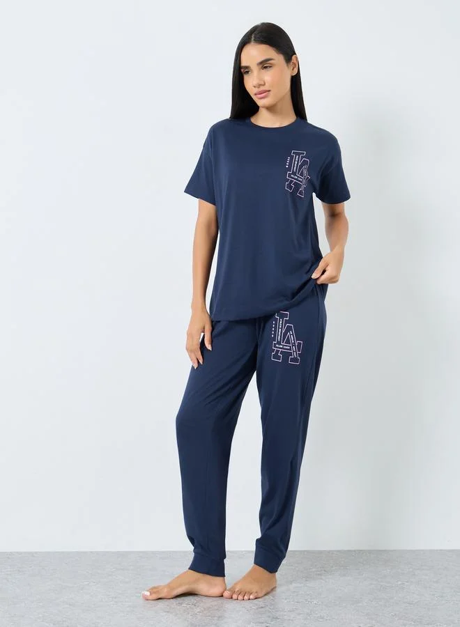 Styli Styli LA Graphic Dropped Shoulder T-Shirt and Pyjama Set