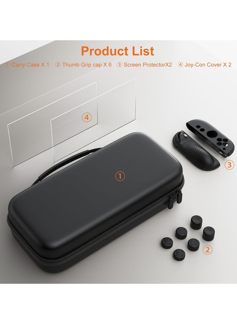 Highdas Protection Bundle for Nintendo Switch 2, Switch 2 Accessories with Console Carrying Case, 2x Tempered Glass Screen Protectors, 2x Joy-Con Controller Cases, 6x Anti-Slip Thumb Grip Caps, All-in-One Travel Kit - Image 4